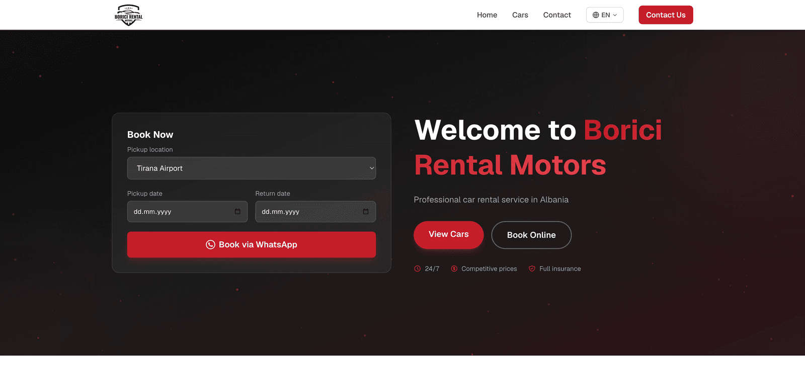 Borici Rental Motors multilingual car-rental homepage