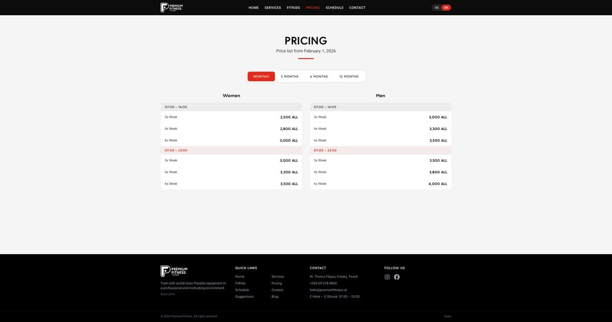 Premium Fitness transparent membership pricing