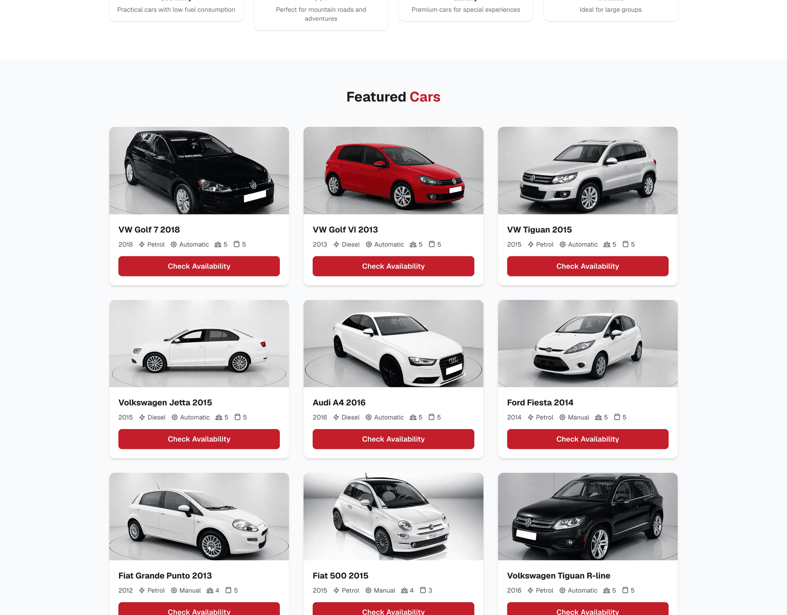 Borici available fleet catalog with specifications and pricing